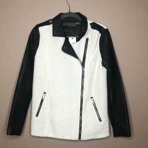 ASTR Black and White Wool and Faux Leather Jacket